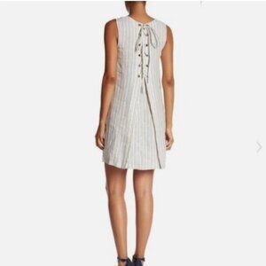 Theory Keshelle Linen Stripe Shift Dress – White/Blue (Size 6, NWT)